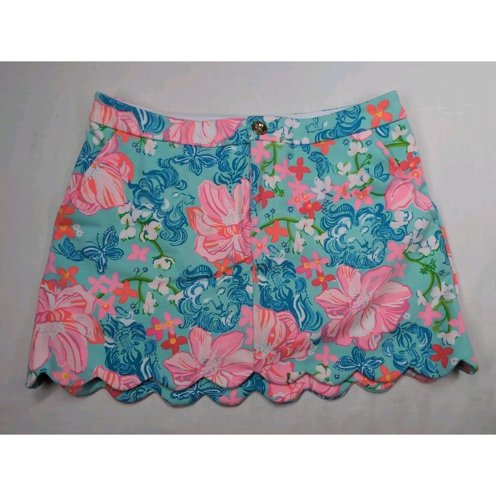 Lilly Pulitzer Size 2 Luscious Lions COLETTE KNIT SKORT Pink Blue Scallop Hem